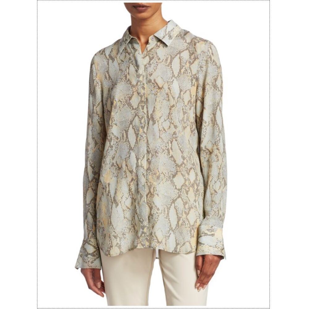 Lafayette 148 Gray Scottie Python Snake Print Blouse Size M